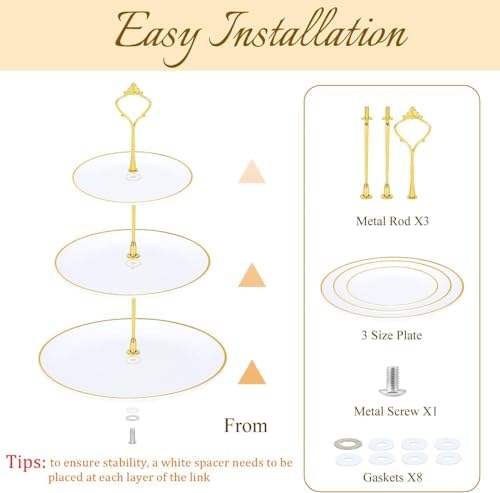 DI QIU REN 8PCS Gold-Rim Cake Plastic Dessert Display Stands Sets for