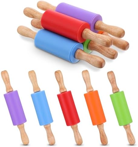 10 Pcs 9 Inch Mini Rolling Pin for Kids, Silicone Wooden Non-Stick