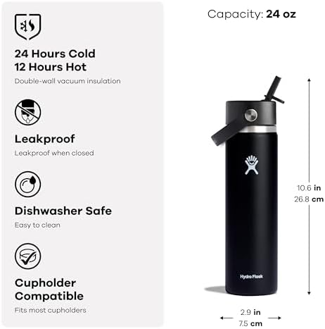 Hydro Flask Water Bottle - Insulated Stainless Steel - Wide Straw Lid