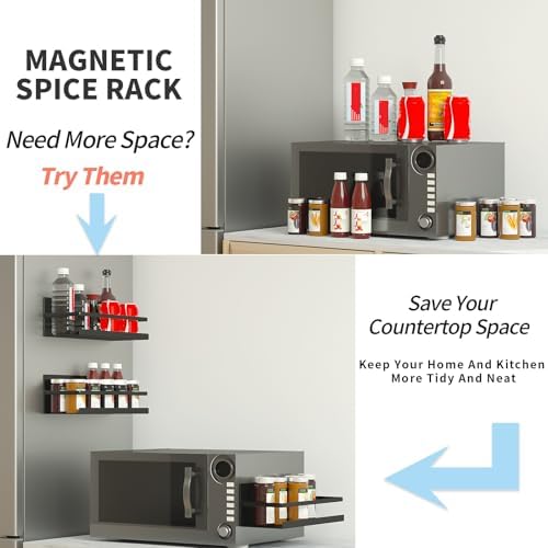 2 Pack Magnetic Spice Rack for Refrigerator, Black