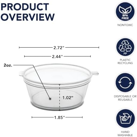 Party Essentials Leak Proof Plastic Condiment Souffle Containers with