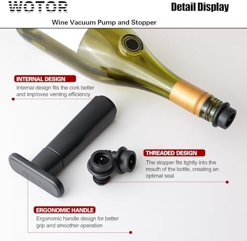 WOTOR Wine Saver Vacuum Pump with 4 Stoppers, Reusable Bottle Sealer