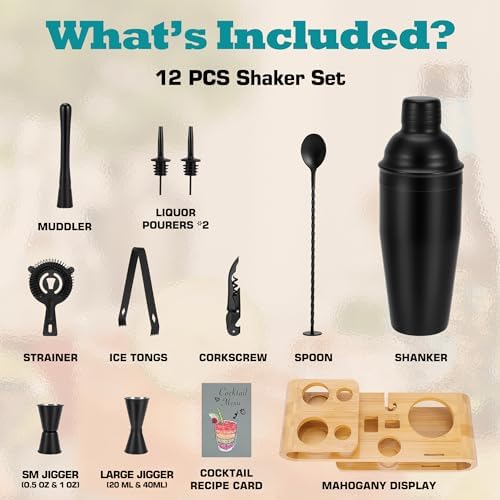 Cocktail Shaker Set - 12-Piece Complete Bartender Kit for Home Bar and