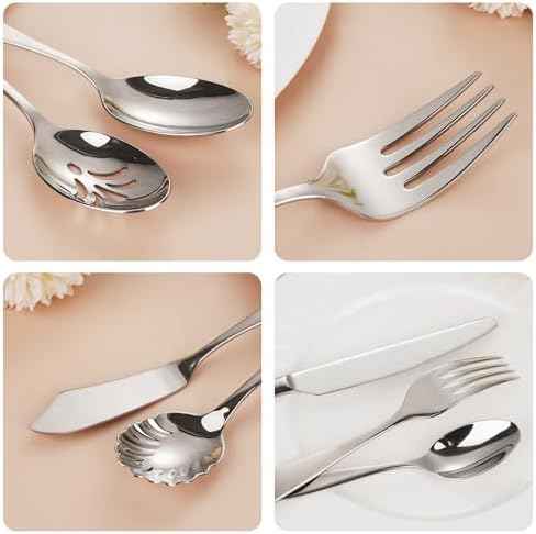 70 Piece Stainless Steel Silverware Set for 12 with 2 Serving Utensils