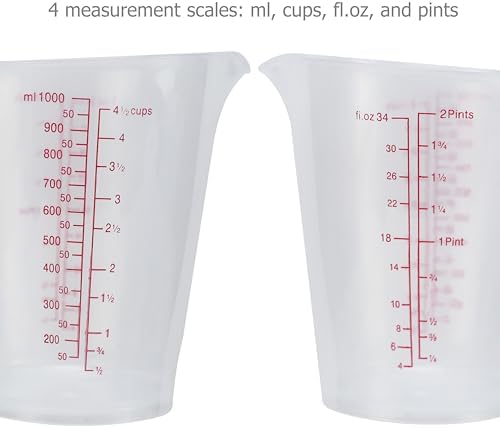 EIKS Measuring Pitchers, Clear Plastic Jugs Cups (1000mlx4)