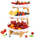 3 Tier Fruit Bowl for Counter, Plastic Serving Bowl With Bamboo Stand