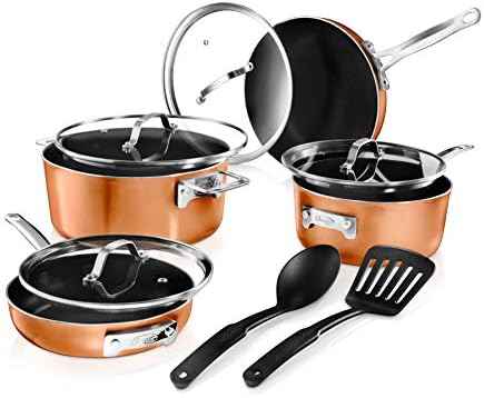 GOTHAM STEEL 10 Piece Cookware Set, Copper/Black
