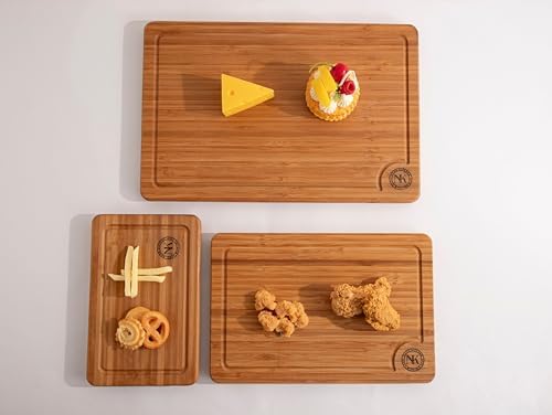 Carbonized Bamboo Cutting Board Set of 3 - Premium Wood Grain, Extra
