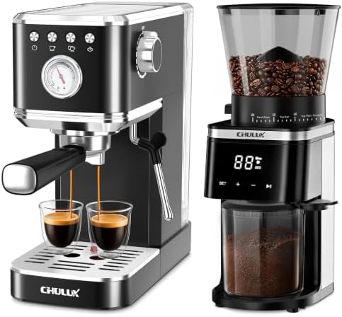 CHULUX Espresso Machine with Conical Burr Grinder, Black
