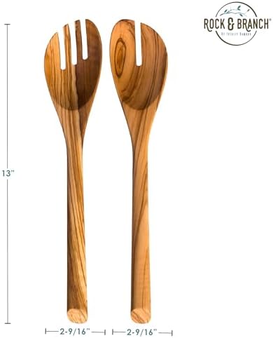 Rock & Branch Olive Wood Salad Serving Utensils, Great for Tossing and