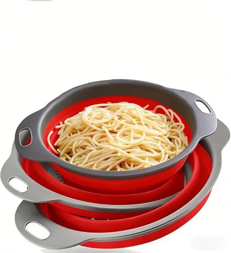 Collapsible Colander Set - Silicone Foldable Strainers for Pasta