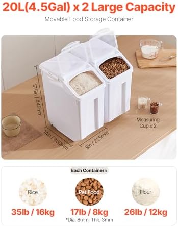 VEVOR Rice Storage Container, 4.5Gallon/20L x2 Capacity Large Dog Food