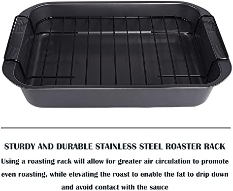 kitCom Bakeware Nonstick Roaster, Nonstick Roasting Pan with Rack, Great For Roast Chicken, Roasts And Turkeys - 15 Inch x 11 Inch (5.8 QT), Gray