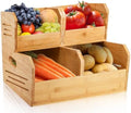 Noamus 2 Tier Bamboo Stackable Storage Bins, 4 Compartment Potato and