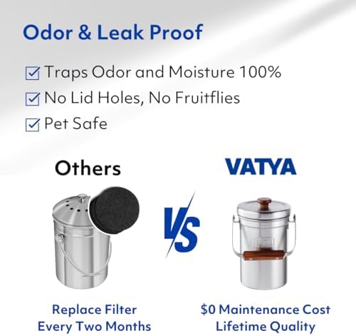 Vatya Stainless Steel Compost Bin, 0.8 Gallon