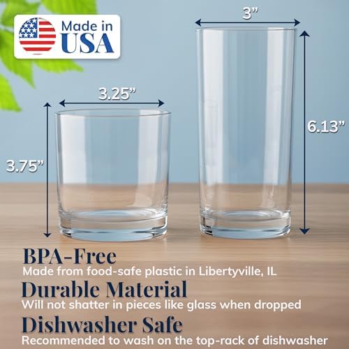 US Acrylic Classic Clear Plastic Reusable Drinking Glasses (Set of 8)