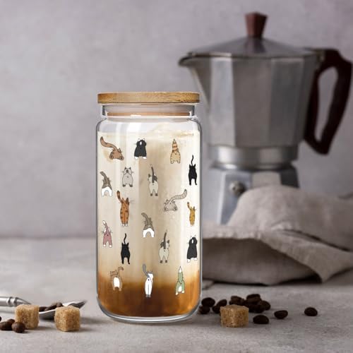 Cute Cat Themed Glass Cup Cat Mom Gifts for Women Crazy Cat's Lady