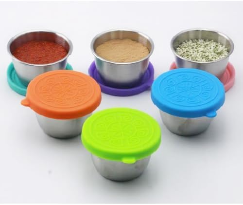 Stainless Steel Sauce Cups, 6-Pack 2.4oz Reusable Condiment Containers