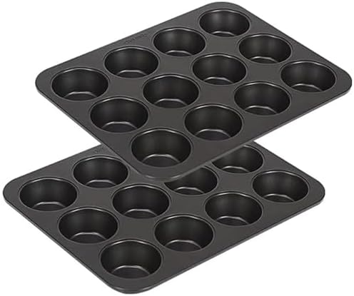 CHEFMADE 12 Cups Muffin Pan Set, 2 Packs Bakeware Non-Stick Cupcake