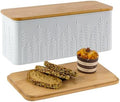 Large White Ear of Wheat Embossed Bread Box with Bamboo Lid