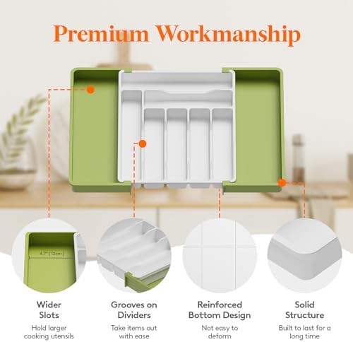 Lifewit Expandable Silverware Drawer Organizer, Kitchen Utensil Tray