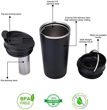 GiNT 17oz Travel Tea Mug with Infuser, 2 Lids. Vacuum Insulated 316