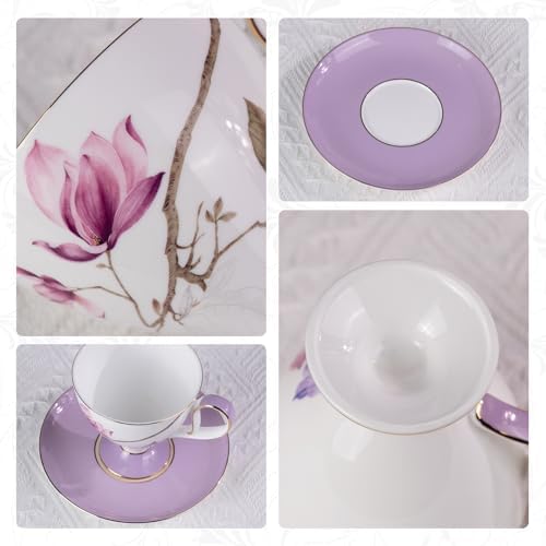 KAMMAK Ceramic Coffee Cups Saucers Set of 2, Porcelain Espresso Cups