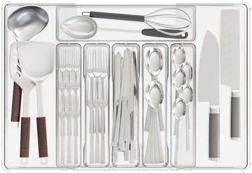 Yieach Clear Expandable Silverware Organizer, 11'' to 22''