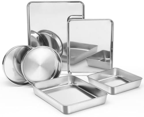E-far Stainless Steel Baking Pan Set, 6-Piece Metal Bakeware Sets
