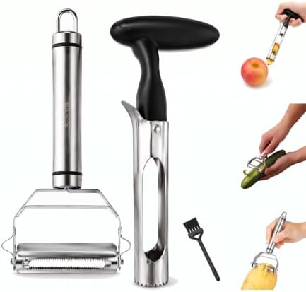 Stainless Steel Vegetable Julienne Peeler, Fruit Corer Set for Kitchen