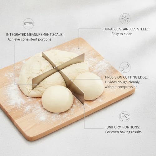 Dough Cutter with Measurement Scale, Stainless Steel Bench Scraper for