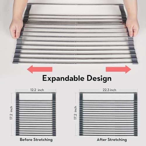 Roll Up Dish Drying Rack Over The Sink, 304 Stainless Stee Dish