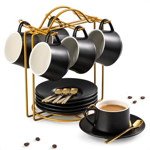 YHOSSEUN Espresso Cups Set of 6, 4 OZ Expresso Shots Cup with Stand