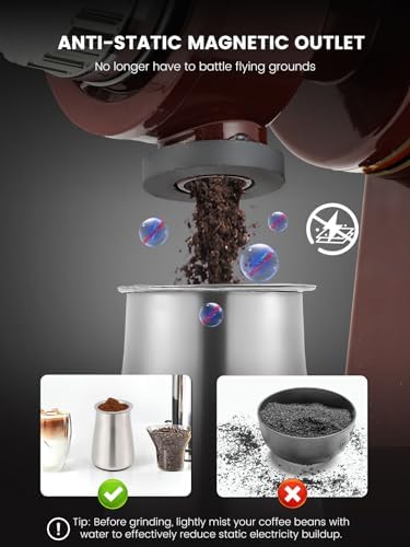 Huanyu 60mm Flat Burr Coffee Grinder, 8 Grind Settings