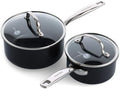 GreenPan Prime Chatham 1QT & 2QT Saucepan Pot Set with Glass Lids