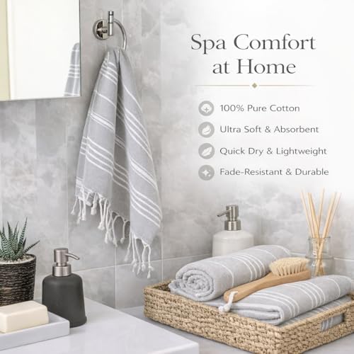 Clotho 4 Pack Silver Gray Turkish Hand Towels for Bathroom 18x40 Large
