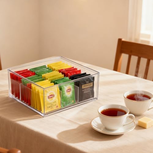 Rainmae Tea Bags Organizer Clear Acrylic Teabag Drawer Holder with 9