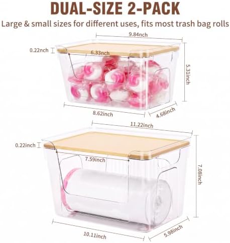 2 Pack Trash Bag Dispenser Stackable Clear Trash Bag Holder w/ Plastic