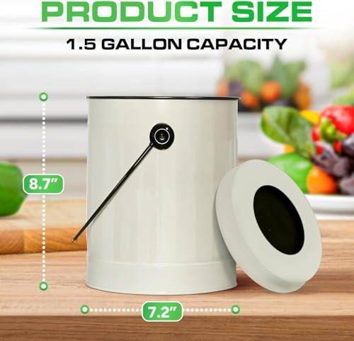 Plexon 1.5 Gallon Kitchen Compost Bin with Lid – Odorless Countertop