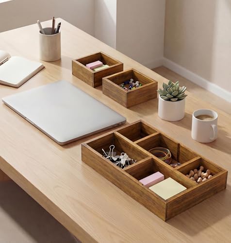 KOCWELL Bamboo Desk Drawer Organizer with Removable Dividers,Multi-Use