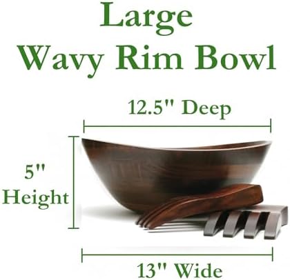 Lipper International Cherry Finished Wavy Rim Serving Bowl with 2