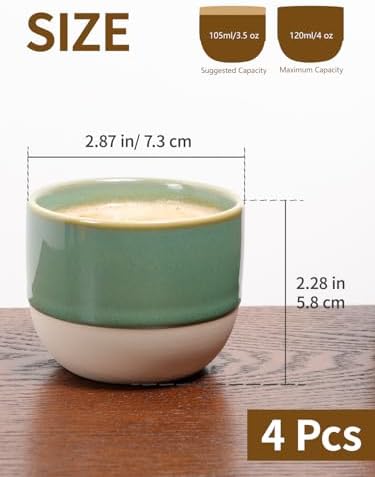 4oz Green Ceramic Espresso Cups Set of 4, Demitasse Coffee Cups