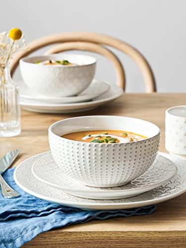 LE TAUCI Ceramic Dishes Set for 4, 12 Piece Plates and Bowls Sets