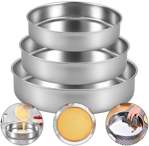 Inqibee 8-9.5-11 Inch Round Cake Pan Set, Stainless Steel Textured