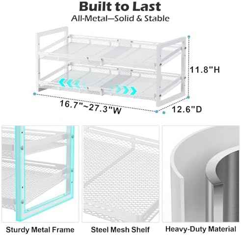 iSPECLE Pantry Can Organizer - Expandable Width, Holds 48 Cans, White