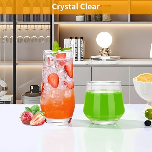 ZMOWIPDL Drinking Glasses Set of 8,Clear 13 oz & 18oz Crystal Glass