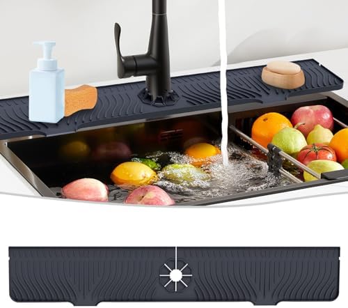 Derlights 33 inch Sink Splash Guard Mat, Silicone Faucet Handle Drip