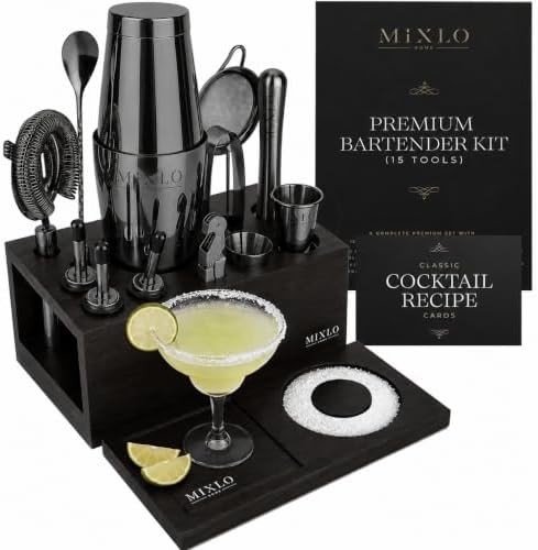 Mixology Bartender Kit - 15Pcs Bar Set Cocktail Shaker Set w Black Bar