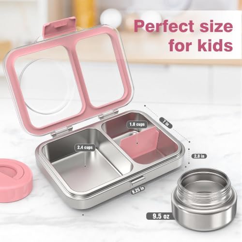 LOHASOK Stainless Steel Bento Lunch Box for Kids with Soup Thermo