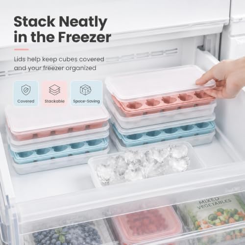 2 Pack Heart Shpaed Ice Cube Trays with Lids and Bins Ice Molds with